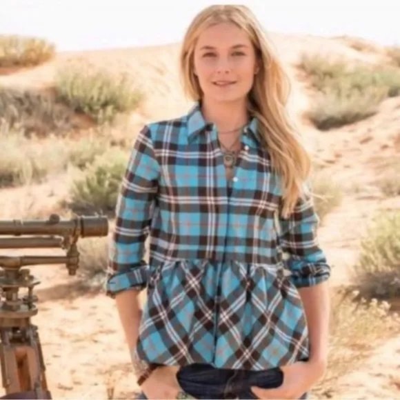 Sundance Hayden Creek Blue Plaid Flannel Peplum Top Plaid Size Large - Picture 15 of 15